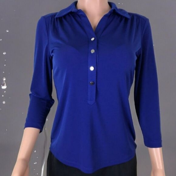 Carmen Marc Valvo Royal Blue Blouse Women's Top XS Long 3/4 Sleeve Career Blouse - Picture 3 of 6
